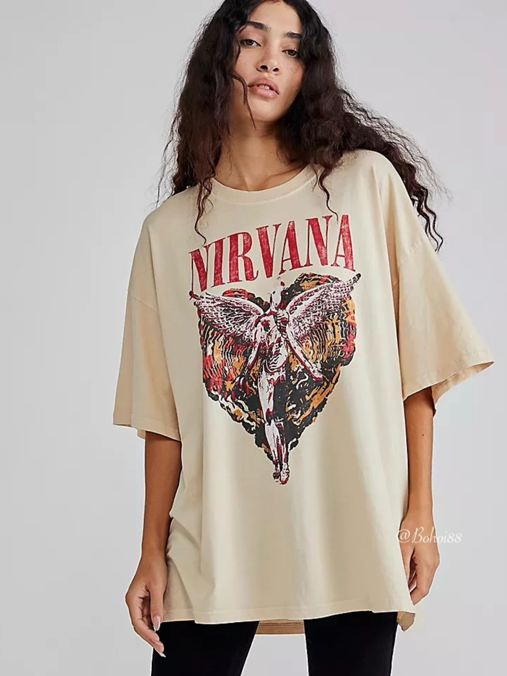 NWT Free People Nirvana Trippy Heart Graphic Tee One Size Band Tee